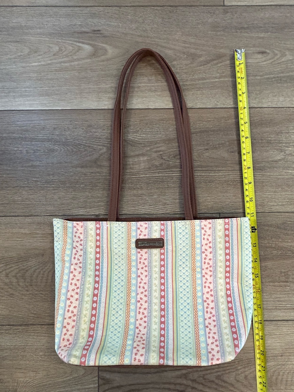Longaberger Pastel Patchwork Stripe Tote Shoulder Bag Spring Floral - Picture 5 of 8